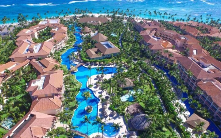 400-meter lagoon pool and tropical gardens at Majestic Colonial Punta Cana